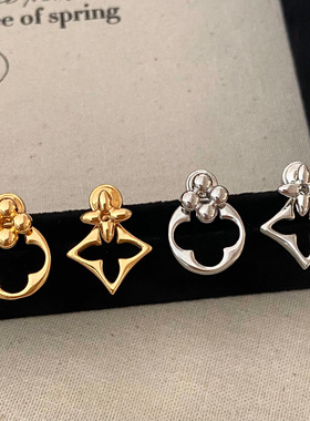 简约百搭几何不对称设计感镂空花朵耳钉轻奢高级感通勤日常耳饰女