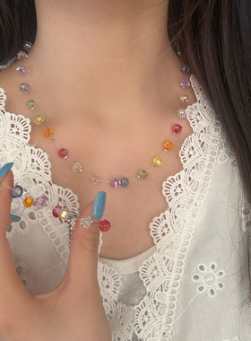 夏日多巴胺混彩南瓜珠度假风设计感项链手链小众设计感时尚锁骨链