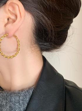 螺旋碎银子参差感夸张大圈耳环铜镀真金百搭高级感通勤轻奢耳环女