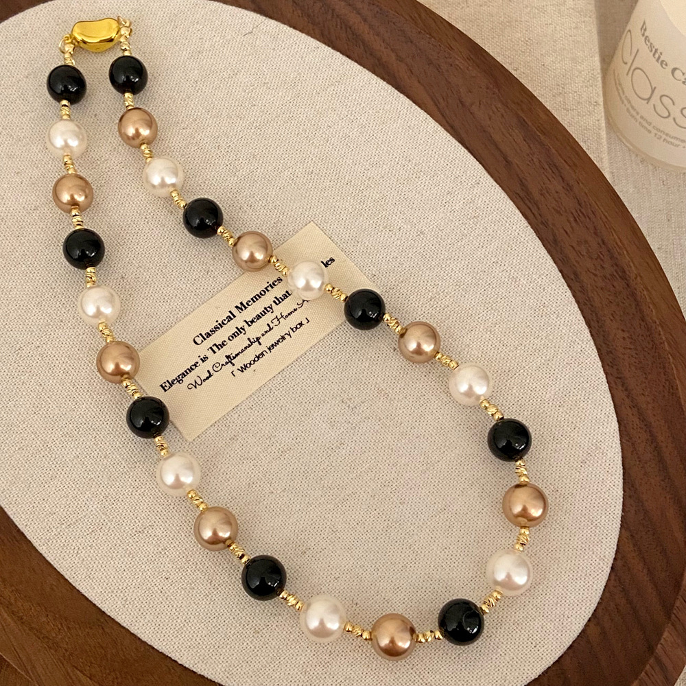 复古氛围感黑玛瑙天然石施家珍珠项链通勤日常潮流时尚气质项饰女