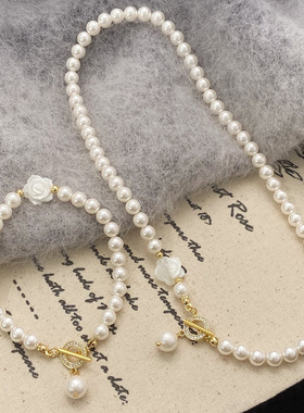 时尚高级感施家珍珠项链气质轻奢风衣链花朵复古百搭高级手链日常