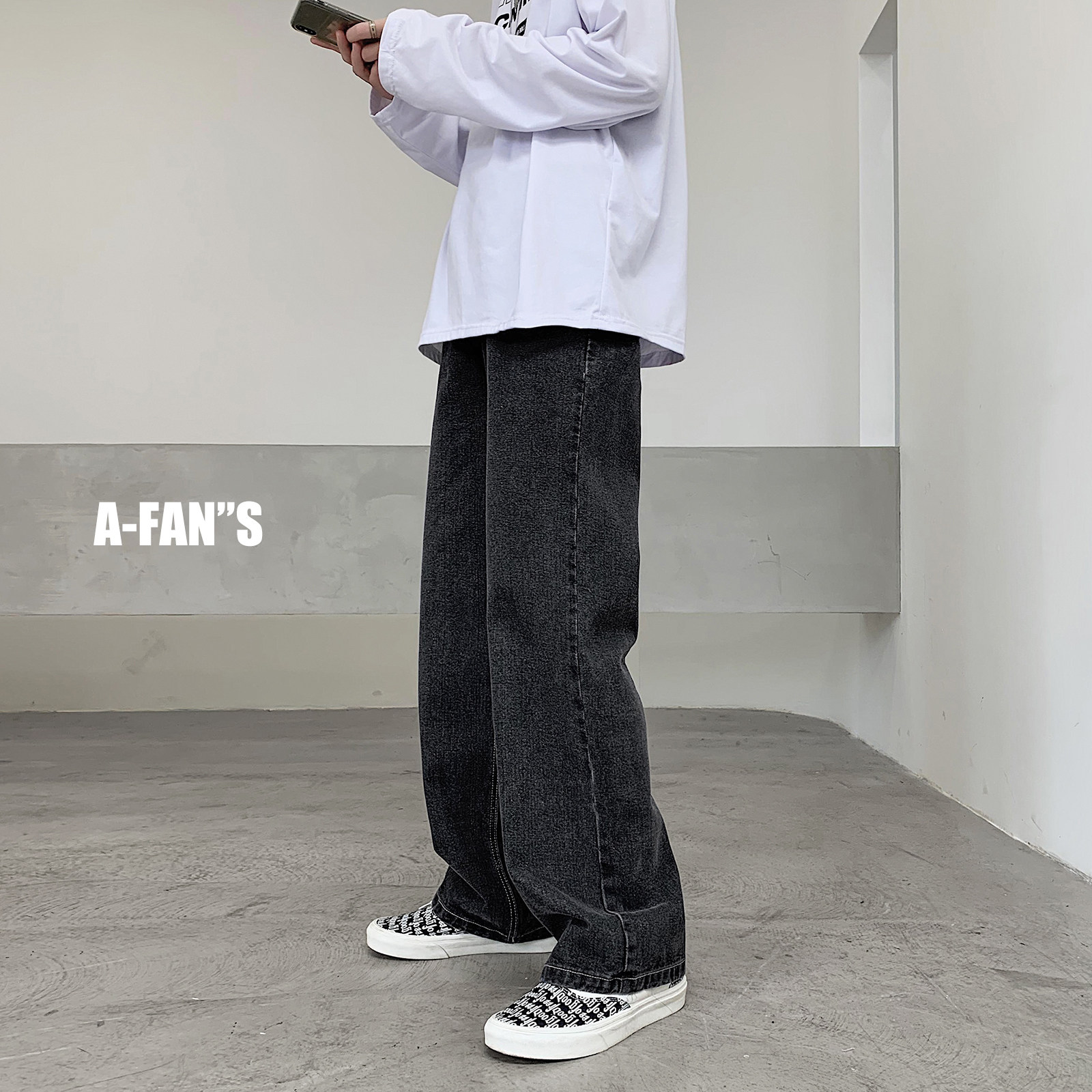 WH37*P50 【现货】春季港风新品男士直筒宽松拖地阔腿牛仔裤图片