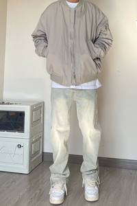 OK01*P58~水洗做旧黄泥染牛仔裤男美式复古hiphop高街宽松vibe图片
