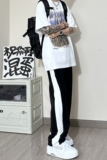 BK01*P58夏高街美式无性别穿搭拼接冰丝休闲裤潮男直筒宽松裤男，男装休闲裤，电商A007-3