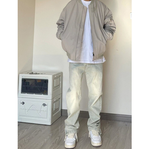 OK01*P58~控78~水洗做旧黄泥染牛仔裤男美式复古hiphop高街图片