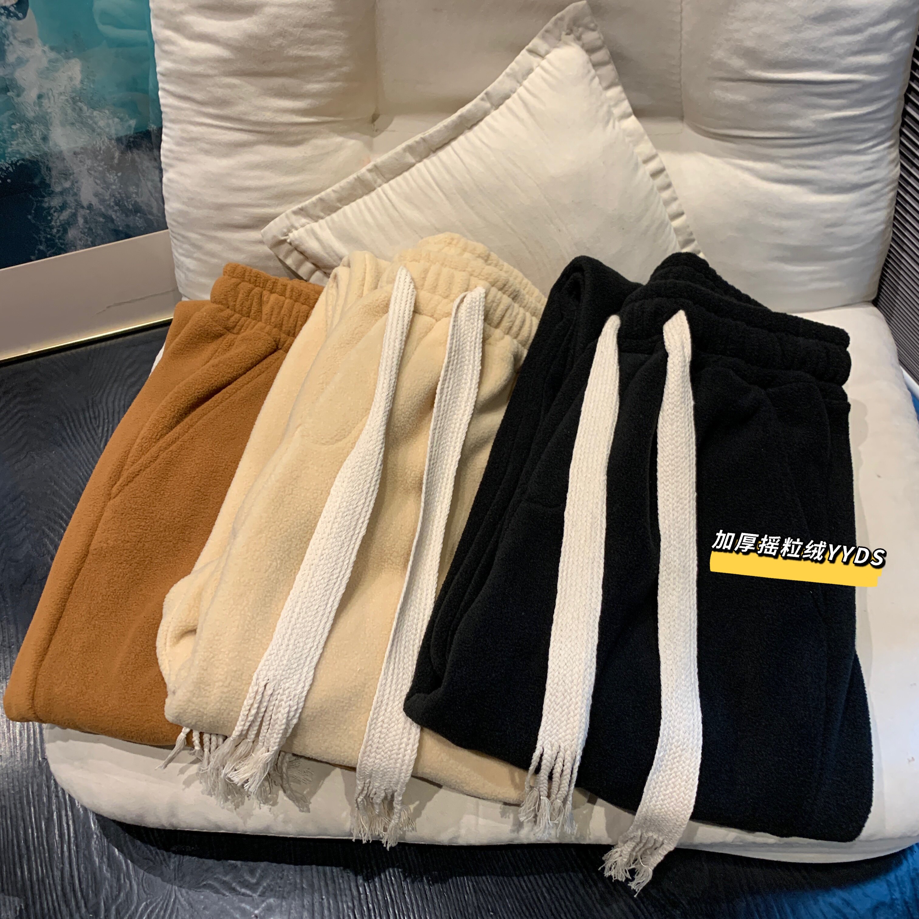 Z61*P55特直播精品摇粒绒加厚直筒宽松抽绳休闲裤男,男装休闲裤,电商A007-3