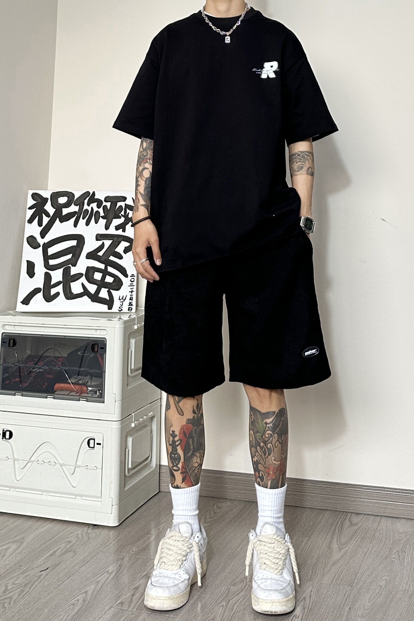 S02*P45无性别男女同款穿搭春夏男士五分短裤直筒宽松休闲裤,男装休闲裤,电商A007-3