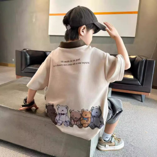 男童夏装 polo衫 儿童装 短袖 t恤中大童体恤潮 2025新款 痞帅男孩夏季
