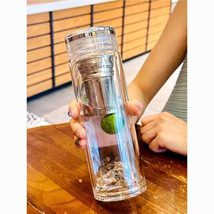观山杯高硼硅双层玻璃杯耐高温茶水分离家用泡茶杯子 水杯2024男士