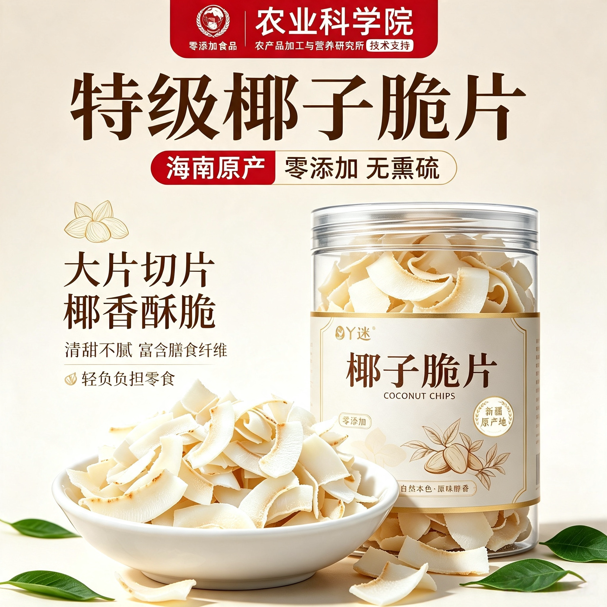 椰子脆片正品官方旗舰店无糖原味无添加海南特产椰子片孕妇零食非
