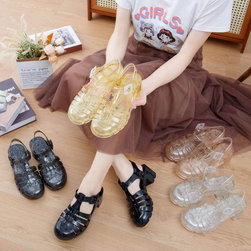 2025夏新款女鞋果冻凉鞋女高跟透明水晶平底塑料防水防滑百搭雨鞋