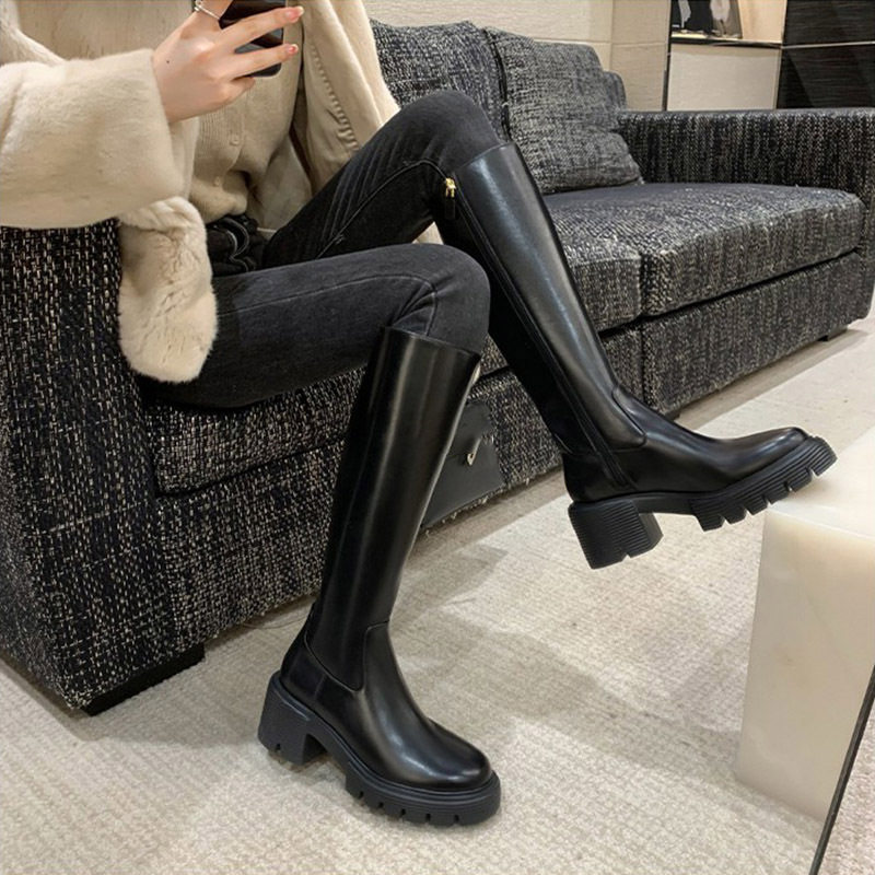 秋冬小个子增高粗跟女骑士长靴