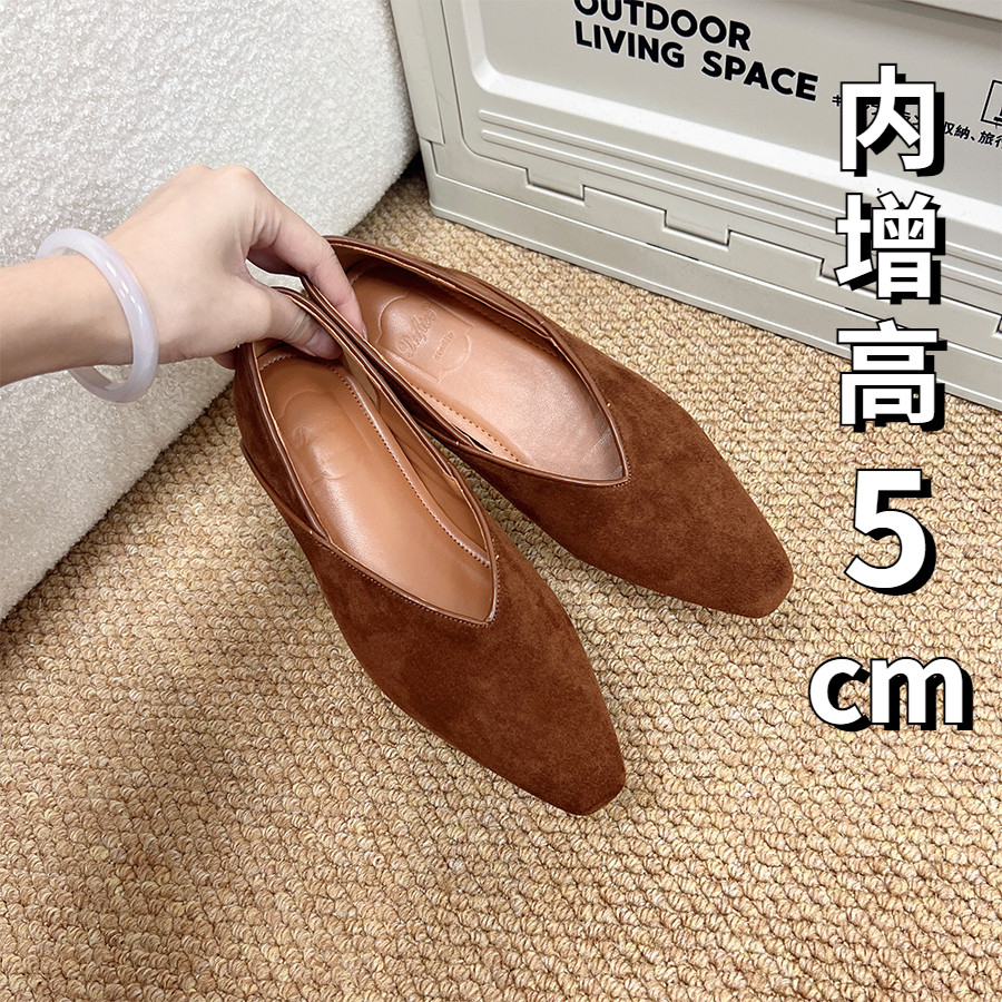 漫漫小个子·复古风小方头内增高单鞋女韩版两穿踩后跟平底单鞋女