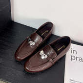 羊皮版 真皮平底皮鞋 内增高英伦风锁扣乐福鞋 女复古圆头懒人单鞋