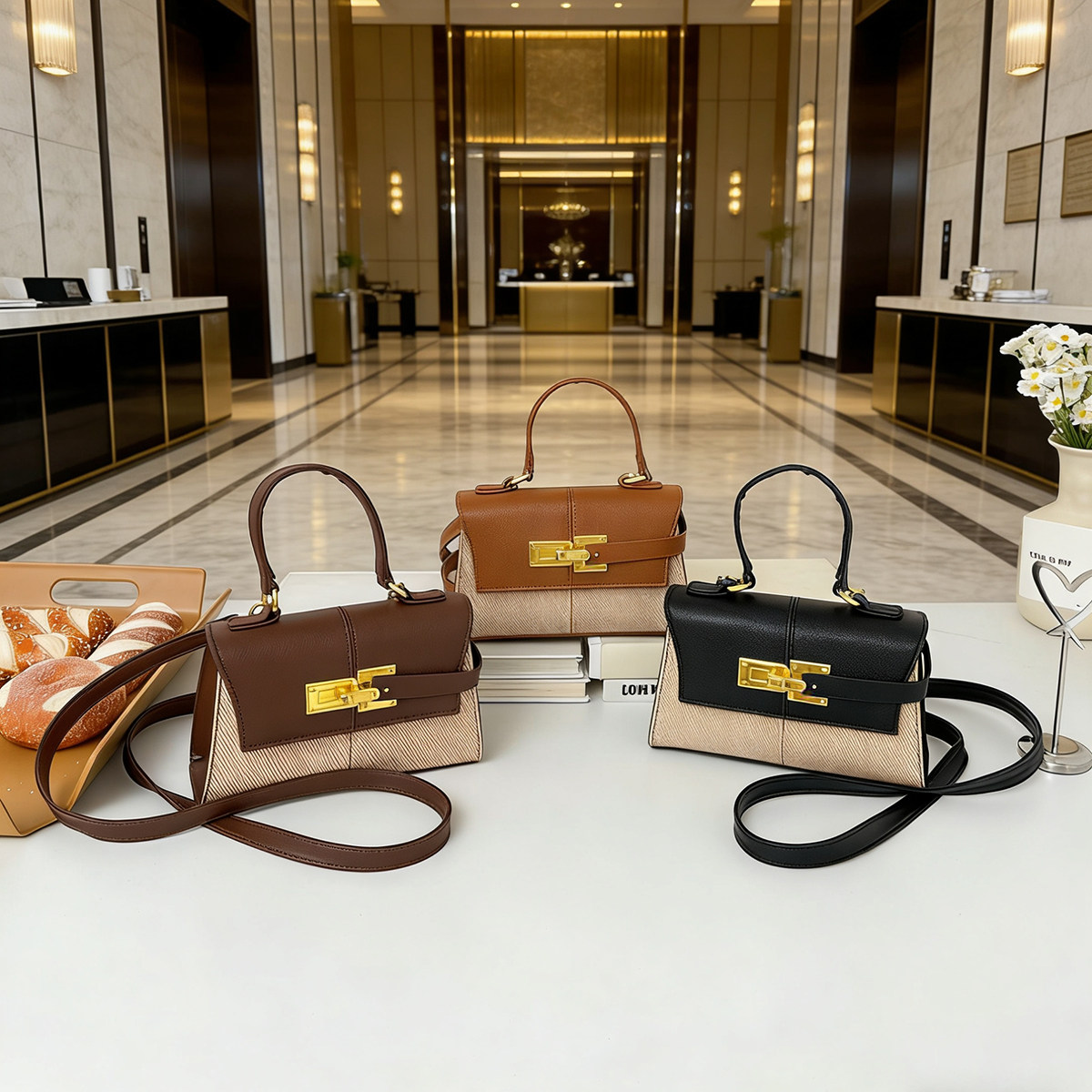 2026新款跨境手提女包时尚经典小方包复古拼接锁扣凯莉单肩斜挎包