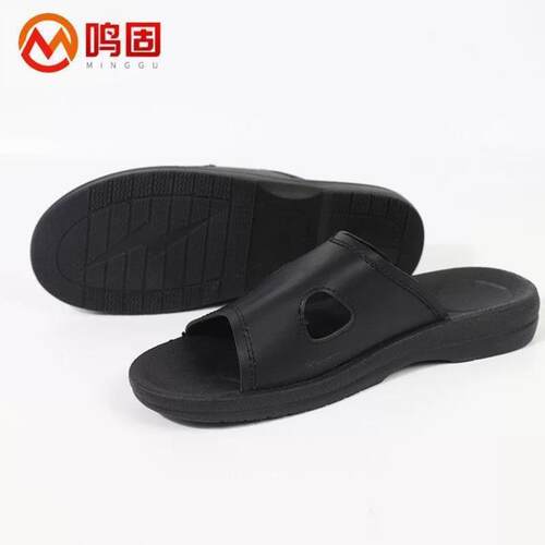 鸣固PU黑色鞋软底加厚全包边防静电鞋电子厂无尘车间工作鞋40码ZG