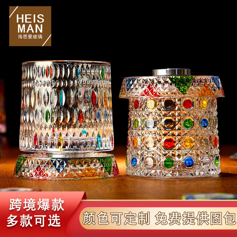 轻奢手绘玻璃旋转威士忌杯