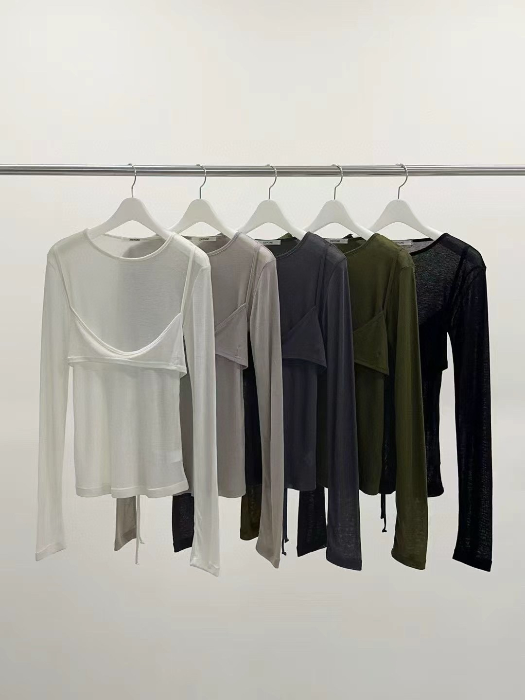 现货韩国东大门2025春夏108pound洋气假两件长袖T恤