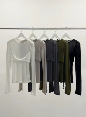 现货韩国东大门2025春夏108pound洋气假两件长袖T恤