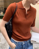 mohhe韩国东大门2025秋季 翻领百搭纯色半系扣针织衫 polo