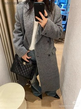 现tempting韩国东大门2025冬季宽松休闲双排扣长款羊驼毛大衣外套