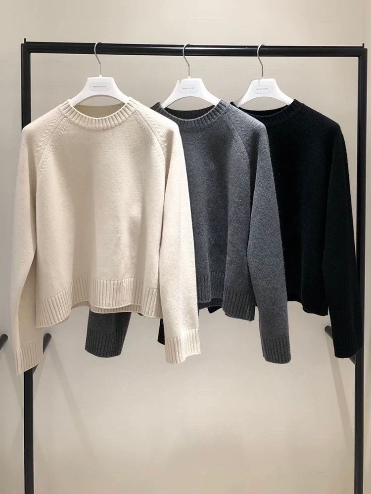 现货东大门代购masculine2025秋冬慵懒风插肩袖圆领针织毛衣女