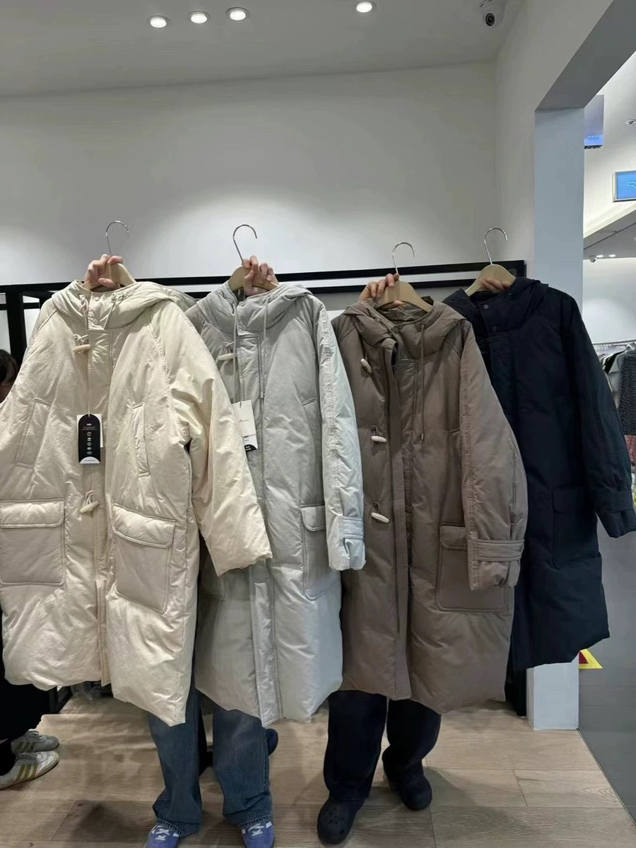 包邮韩国东大门BRUNI牛角扣连帽长款鹅绒羽绒服加厚保暖显瘦外套