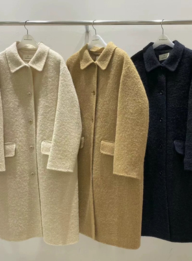现货韩国东大门2024冬季woodsage简约中长款羊驼毛羊毛大衣外套