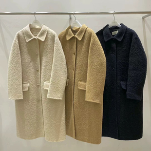 现货韩国东大门2024冬季woodsage简约中长款羊驼毛羊毛大衣外套
