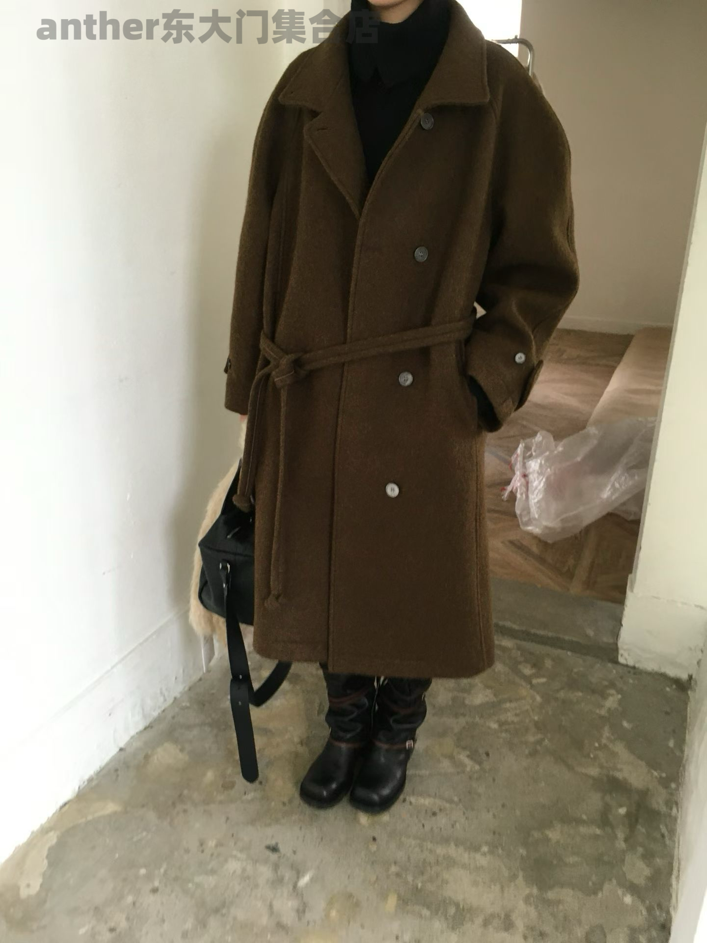 现breathe韩国2025秋季新款时尚百搭宽松休闲羊毛大衣外套