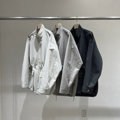 现货韩国东大门STATEMENT 2025春夏收腰抽绳立领工装外套风衣