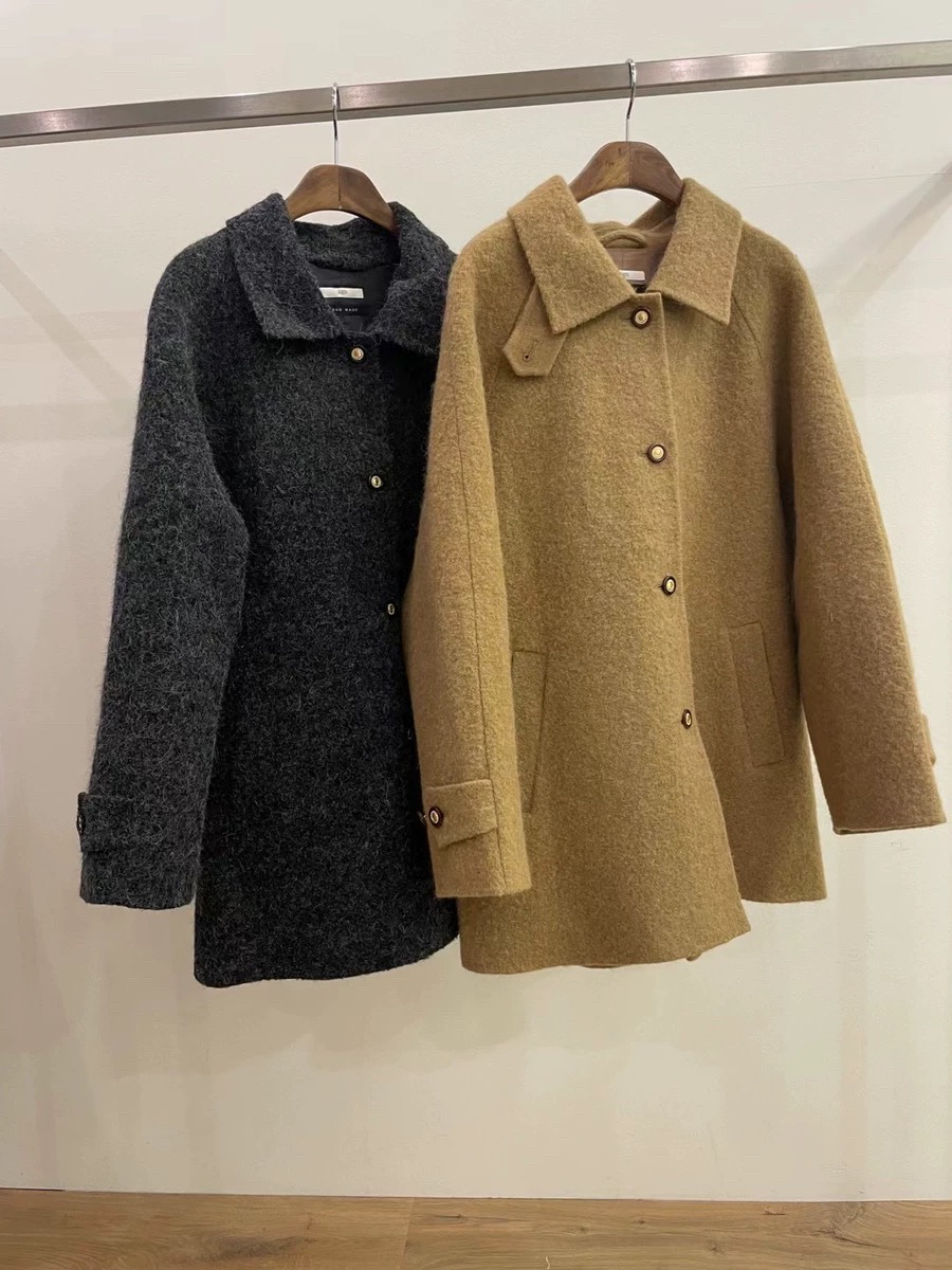 现货 ago 2024秋冬洋气翻领显瘦中长款羊毛大衣外套