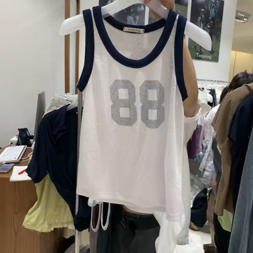 现tempting韩国东大门2026夏季新款百搭数字印花圆领无袖背心女