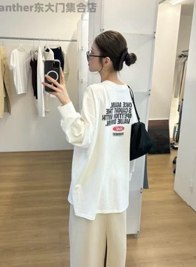 self service韩国东大门2025秋季字母宽松长袖T恤女