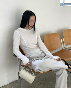 object 韩国东大门25ss连帽细螺纹长袖T恤打底女