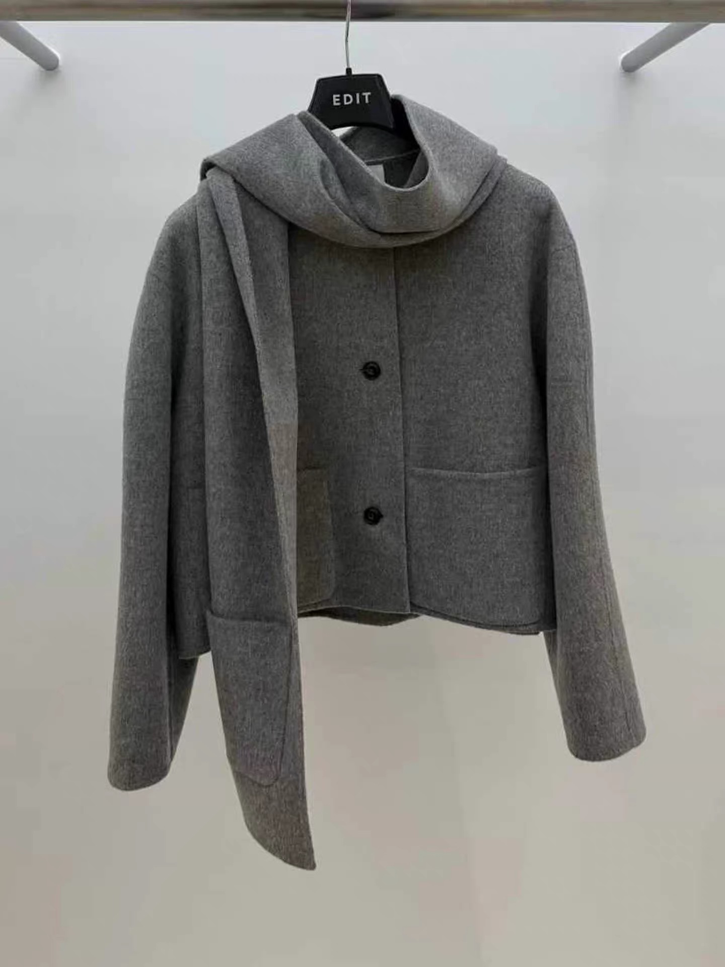 edit韩国东大门2025冬季时尚百搭宽松休闲圆领围巾羊毛大衣外套