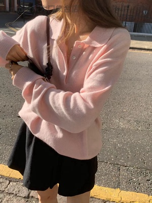 ounce现女2025韩国东大门秋季新款polo领慵懒风毛衣针织衫女