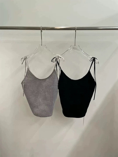 现向日葵欧尼同款进口面料 more than yesterday丝绒褶皱吊带背心