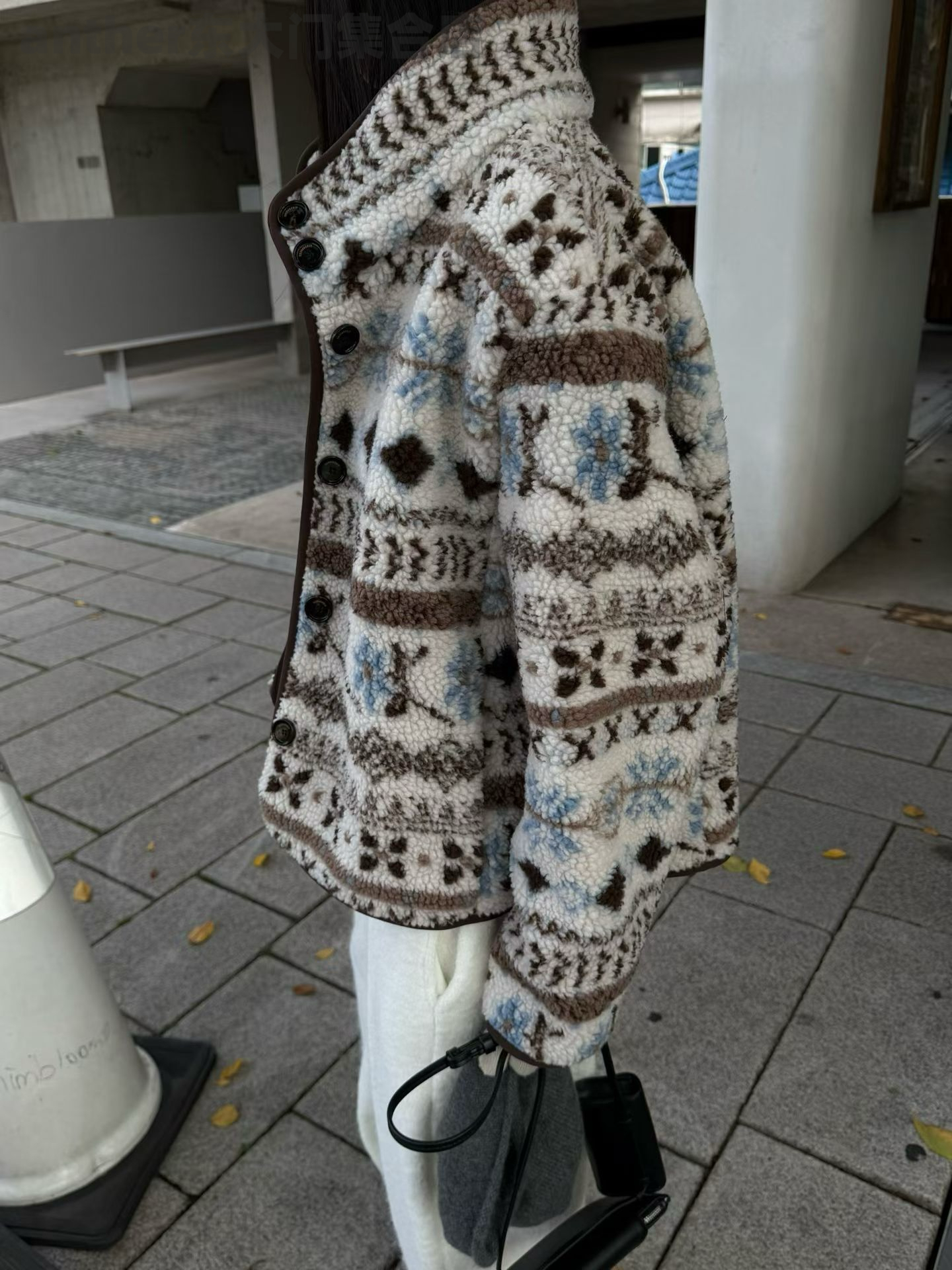 atmosphere韩国东大门2025秋冬时尚百搭宽松费尔岛印花毛毛外套