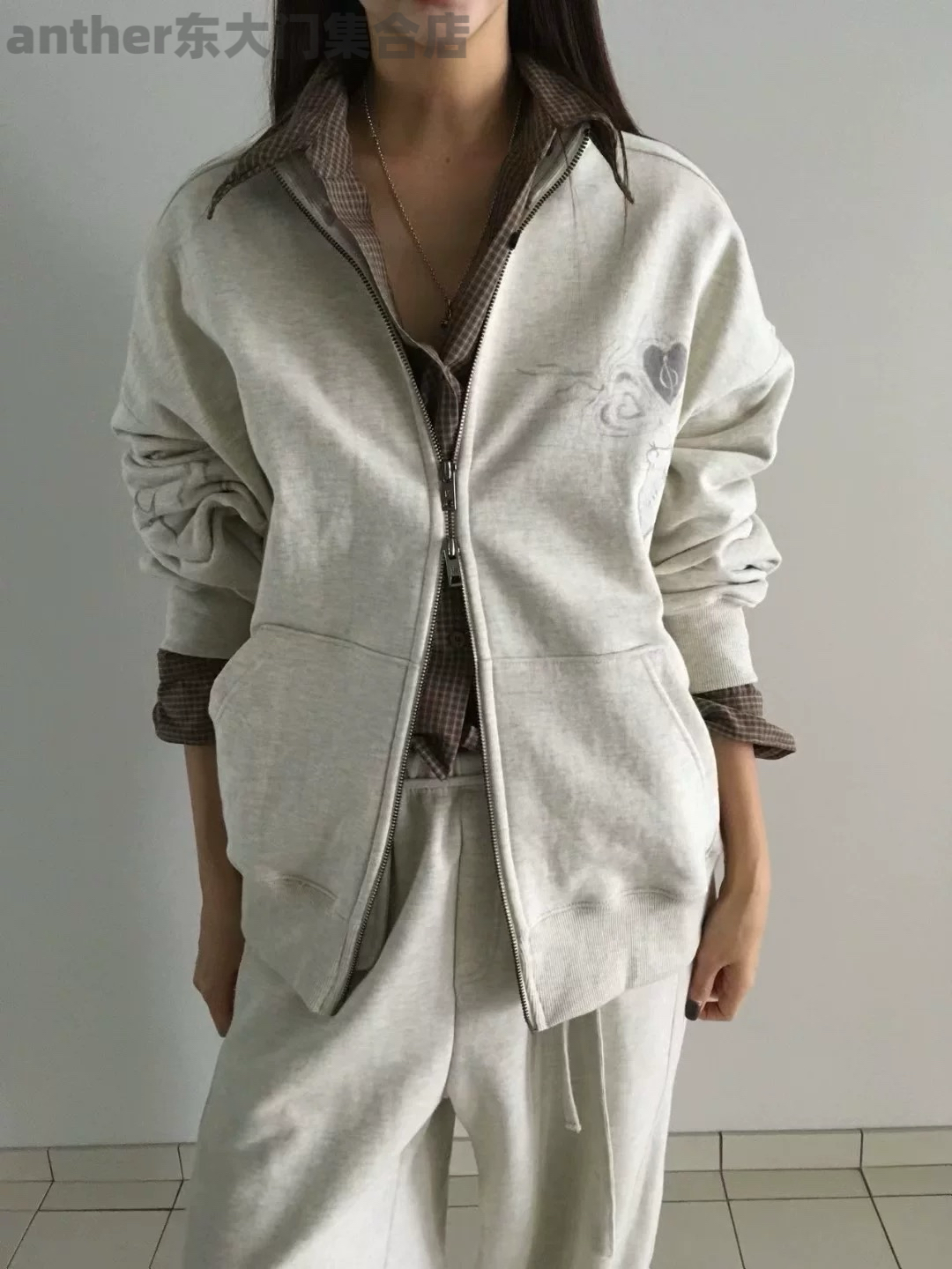 breathe 现韩国东大门2025秋百搭印花宽松休闲拉链卫衣女