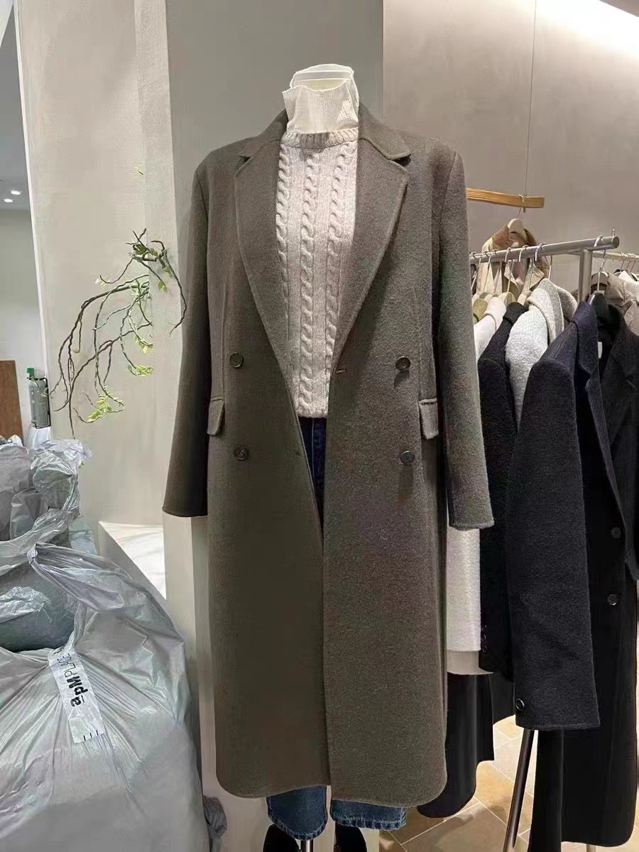 现货韩国东大门BRUNI双排扣驼绒长款羊毛大衣外套女