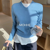 现货韩国东大门mohhe 2025春夏洋气百搭v领针织衫