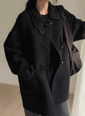 现货much more韩国东大门2025秋冬新款牛角扣baby羊驼大衣外套女