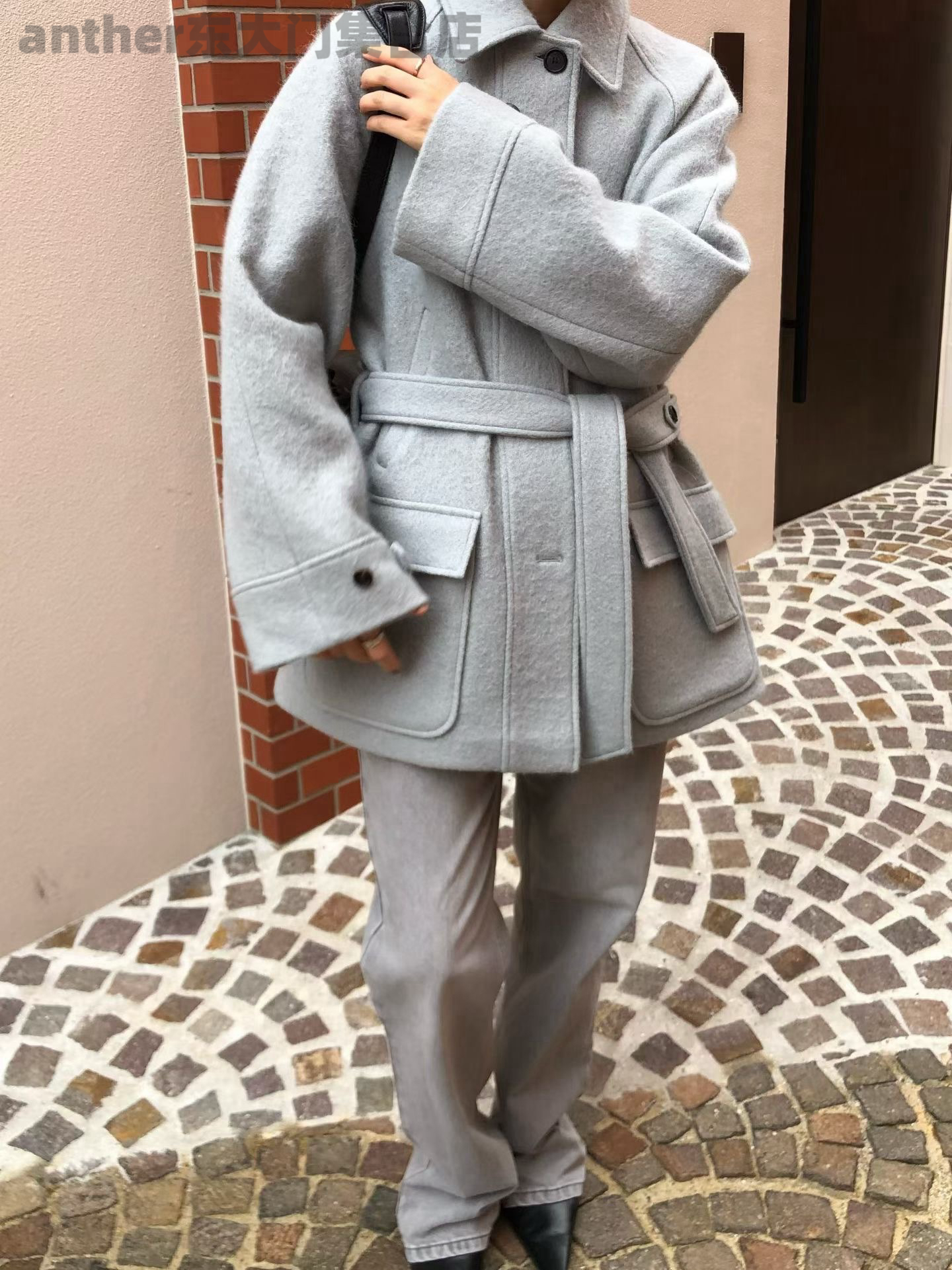 awear韩国东大门2025秋季新款时尚百搭宽松休闲羊毛呢外套大衣