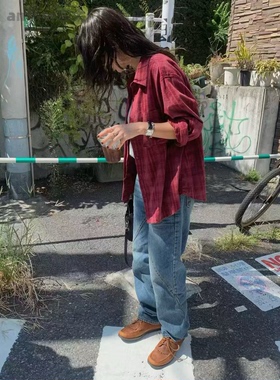 现货tempting韩国东大门2025秋季新款时尚百搭宽松休闲格子衬衫