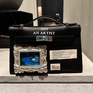 艺术生原创设计手工缝制真皮包vintage恶搞莫奈睡莲凯莉油画手包