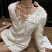 vintage复刻仿真珍珠水晶玻璃珠流苏长链设计感小众项链毛衣链