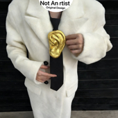 小众怪诞趣味原创金色耳朵非金属材质超现实主义夸张吸睛手工领带