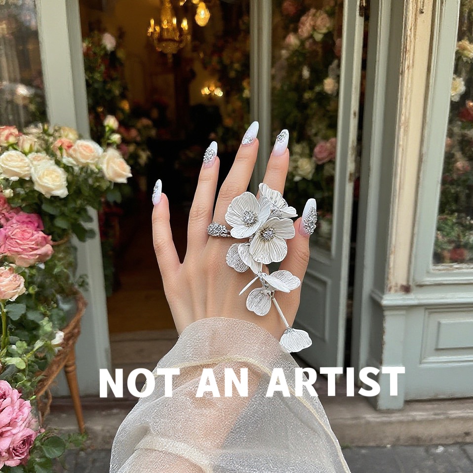 外贸出口小众铁艺手工花瓣垂坠镂空白色花朵戒指优雅晚宴造型指环