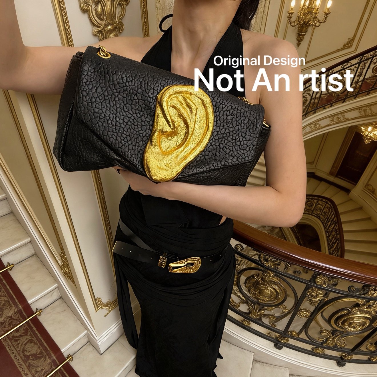 海外订单原创人体美学艺术金耳朵包包小众肩斜挎包女时髦造型包袋